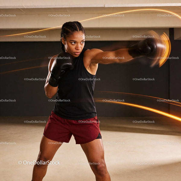 Focused woman boxing with intensity in training gym