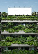 Urban building facade covered with lush green plants