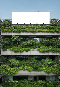 Urban building facade covered with lush green plants