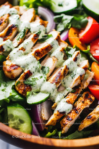 Grilled Chicken Salad with Creamy Herb Dressing and Fresh Vegetables