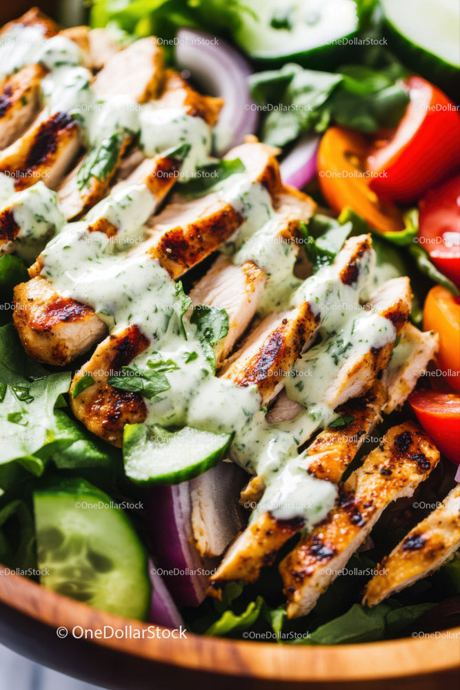 Grilled Chicken Salad with Creamy Herb Dressing and Fresh Vegetables