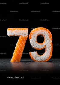 Number 79 Crafted from Salmon and Sushi Rice