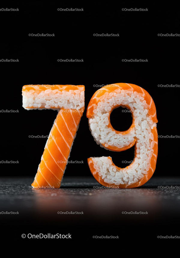 Number 79 Crafted from Salmon and Sushi Rice