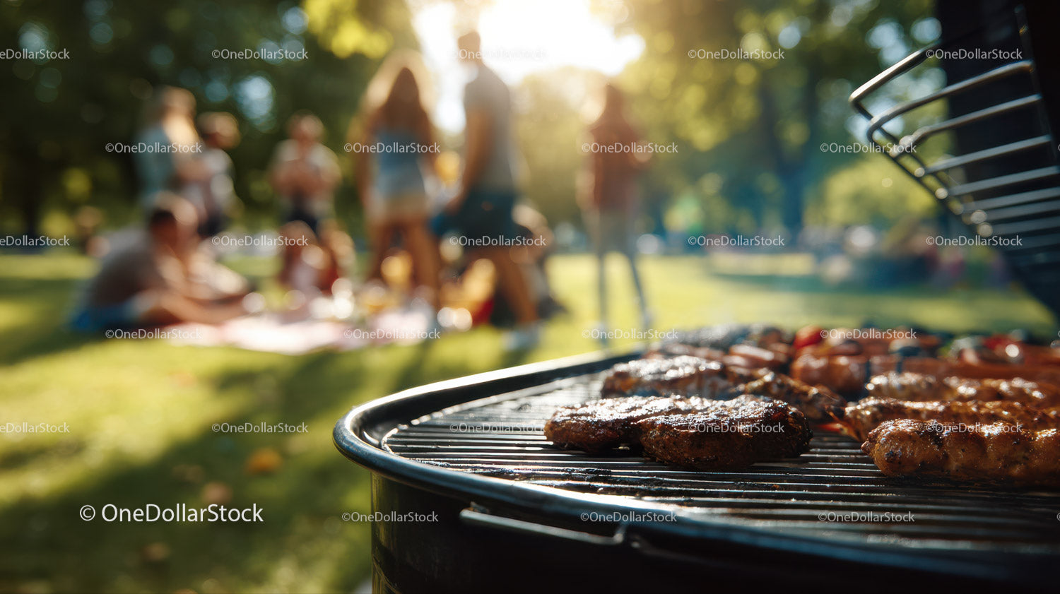 Outdoor Summer Barbecue with Grilled Meat and Gathering
