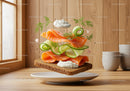 Open-faced sandwich with smoked salmon and fresh cucumber
