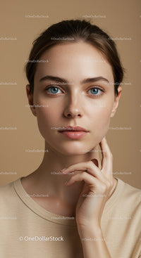 Portrait of a Young Woman with Blue Eyes and Flawless Skin
