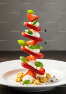 Fresh Strawberry and Cream Dessert with Basil Garnish