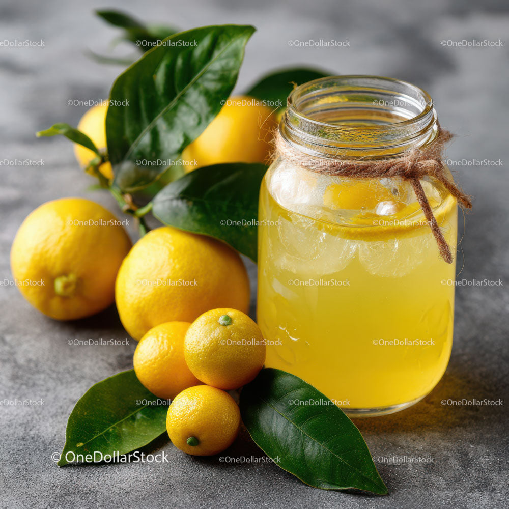 Refreshing Homemade Lemonade with Fresh Lemons and Green Leaves