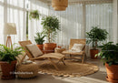 Cozy sunlit room with wicker chairs and lush plants
