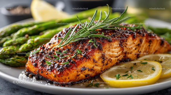 Gourmet Grilled Salmon with Lemon and Herb Garnish