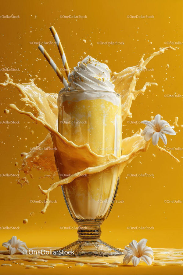 Orzeźwiający milkshake z bitą śmietaną i kwiatową dekoracją
