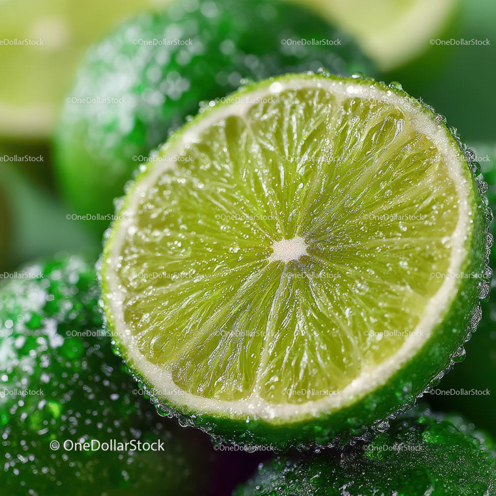 Fresh Lime Slice with Juicy Interior and Dew Drops