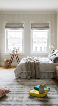 Bright Cozy Bedroom with Soft Blanket and Plush Toys in Natural Light