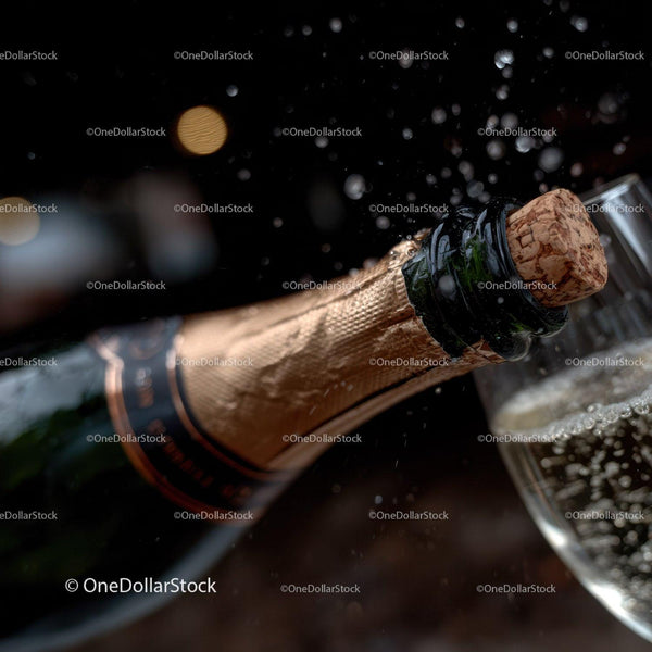 Champagne Bottle with Cork Pop in Celebration Scene