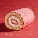 Pink Velvet Cake Roll with Cream Filling in Bright Red Background