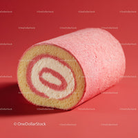 Pink Velvet Cake Roll with Cream Filling in Bright Red Background