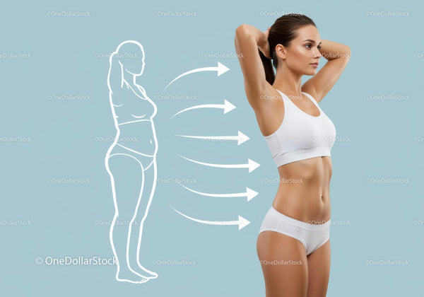 Female Body Transformation with Fitness Progress and Wellness Concept