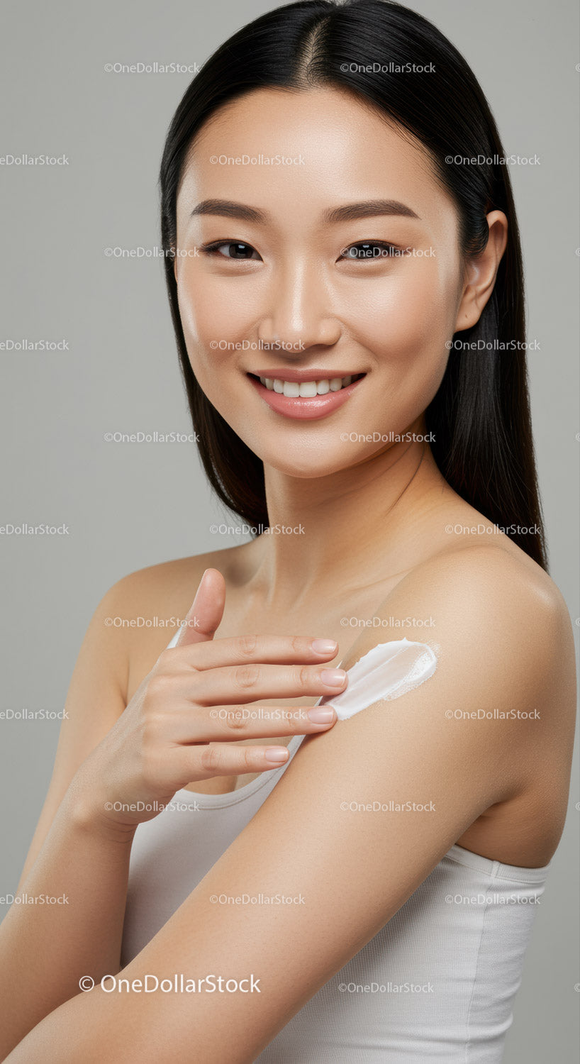 Beautiful Woman Applying Moisturizer for Skincare Routine