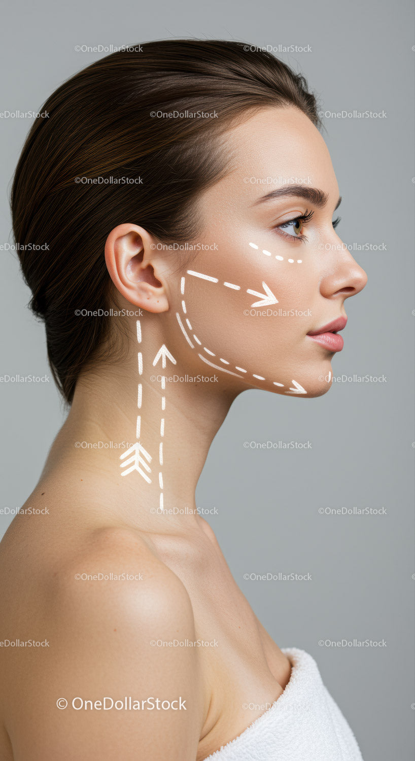 Woman Receiving Facial Skincare Treatment With White Dotted Lines