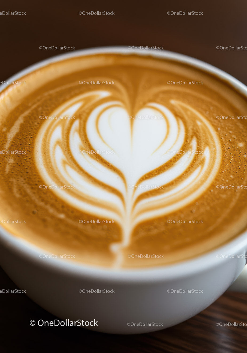 Close up of Heart Latte Art in White Coffee Cup