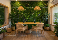 Modern Recording Studio with Green Plant Wall and Natural Decor