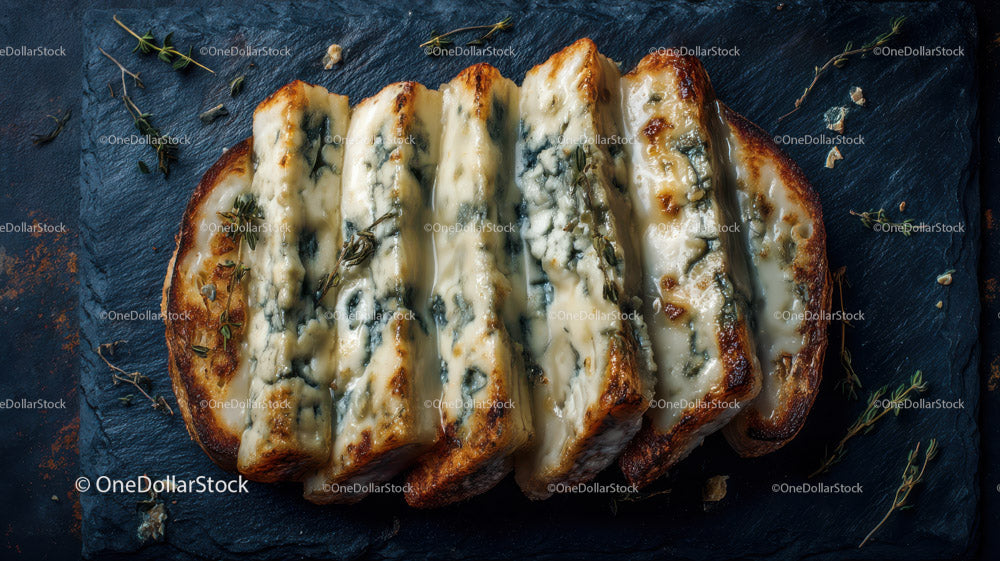 Artisan Blue Cheese Wheel on Dark Rustic Surface in Gourmet Food Setting