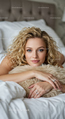 Relaxed blonde woman lying on soft bed pillow