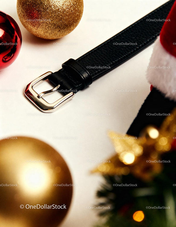 Black Leather Belt with Festive Holiday Decorations