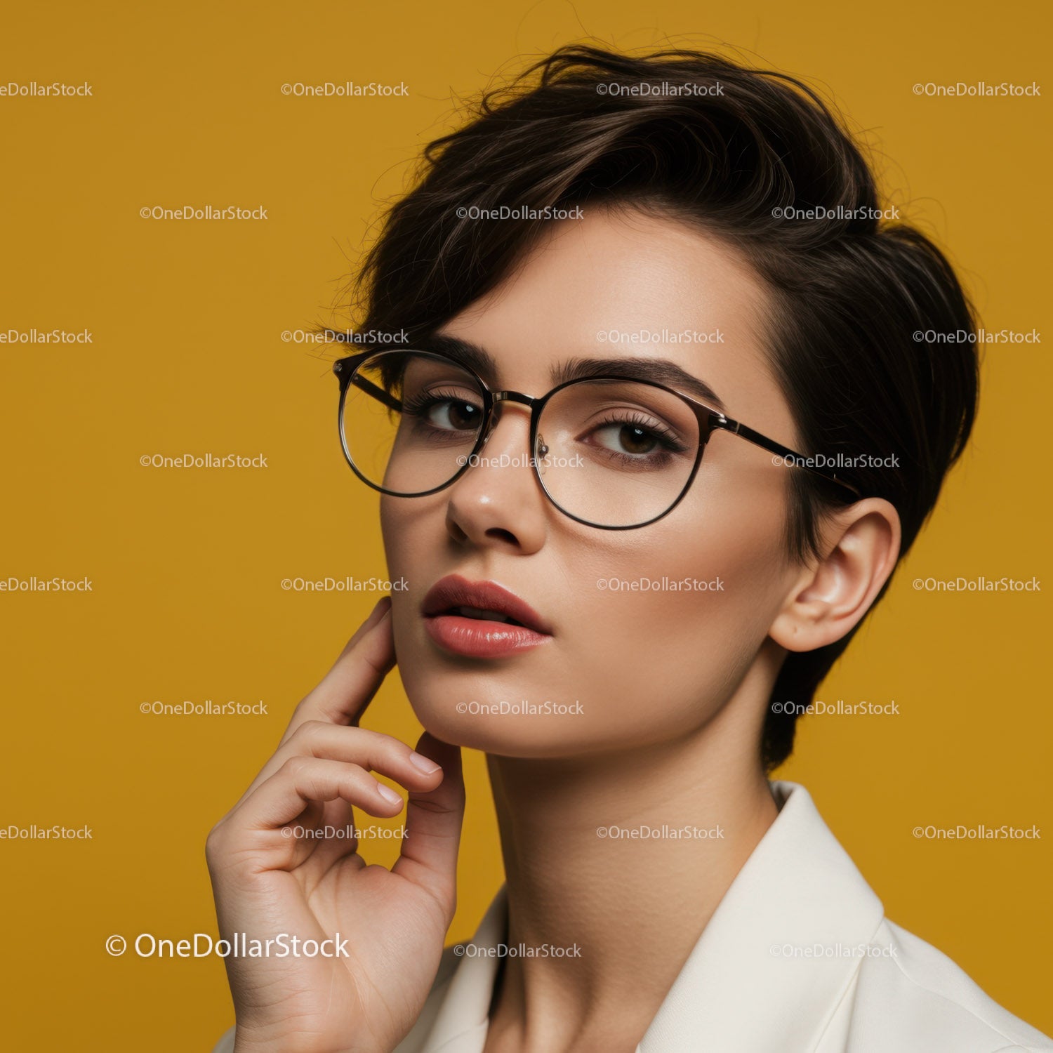 Elegant Young Woman Wearing Stylish Glasses Portrait