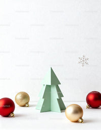Minimalist Christmas tree with festive baubles on white