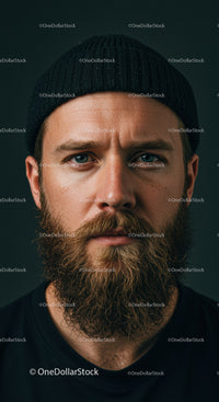 Thoughtful bearded man wearing black knit beanie