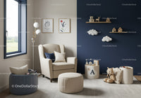 Modern Kids Room with Blue Accent Wall and Whimsical Decor