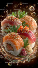 Colorful Sushi Platter with Salmon Tuna Eel and Vegetables