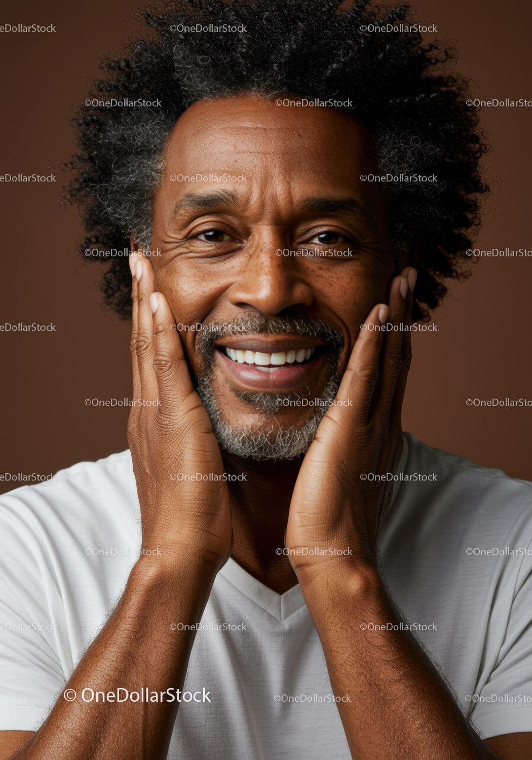 Smiling Mature Man with Gray Beard and Afro Hair Portrait