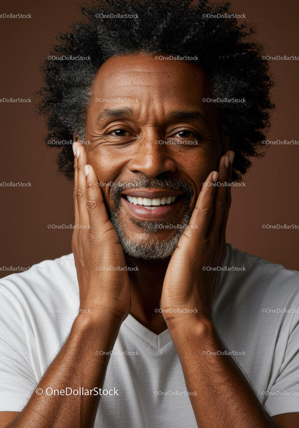 Smiling Mature Man with Gray Beard and Afro Hair Portrait