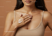 Close-up of Woman Applying Lotion with Smooth Skin and Natural Makeup