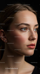 Close-up of Beautiful Woman with Flawless Skin and Blue Eyes
