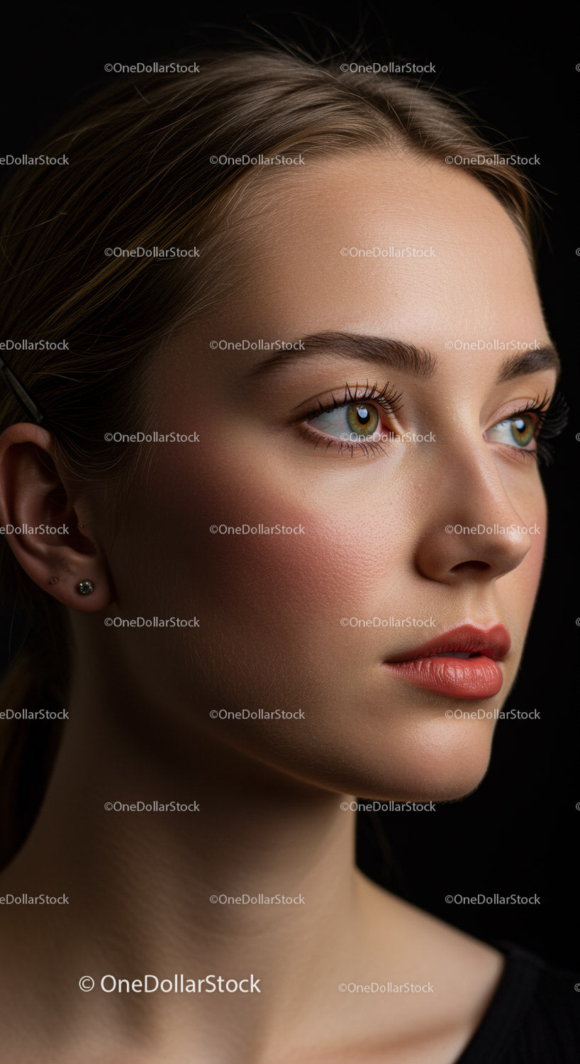 Close-up of Beautiful Woman with Flawless Skin and Blue Eyes