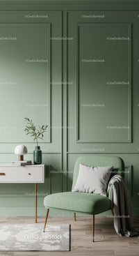 Stylish Green Wall Paneling with Cozy Armchair in Modern Interior