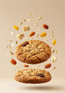 Oatmeal raisin cookies with flying oats and raisins