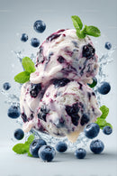 Berry Ice Cream Scoop with Blueberries and Mint Leaves
