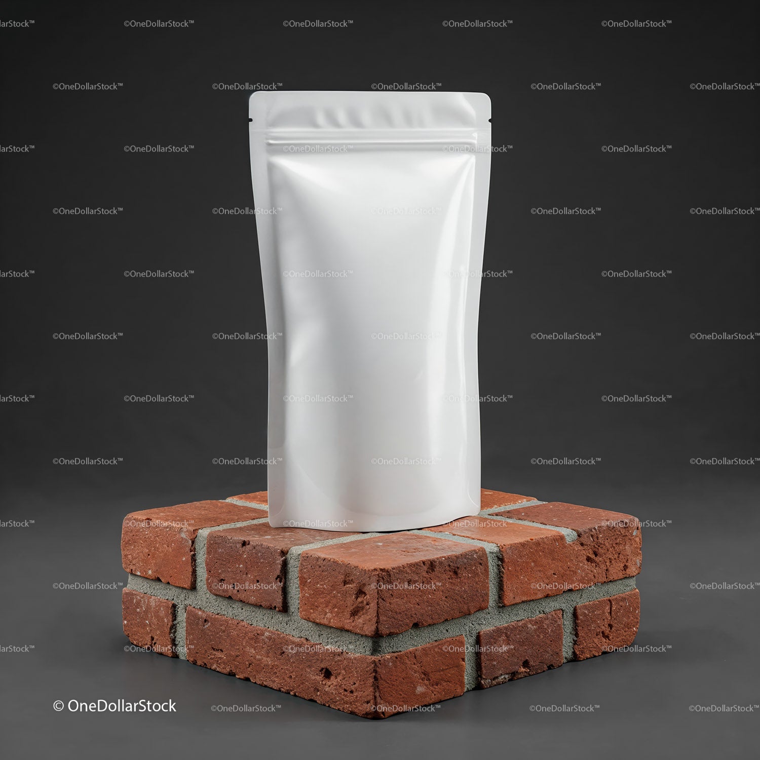 Minimalist white pouch on stacked red bricks