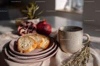Rustic Breakfast with Fresh Pomegranate Bread and Coffee Mug