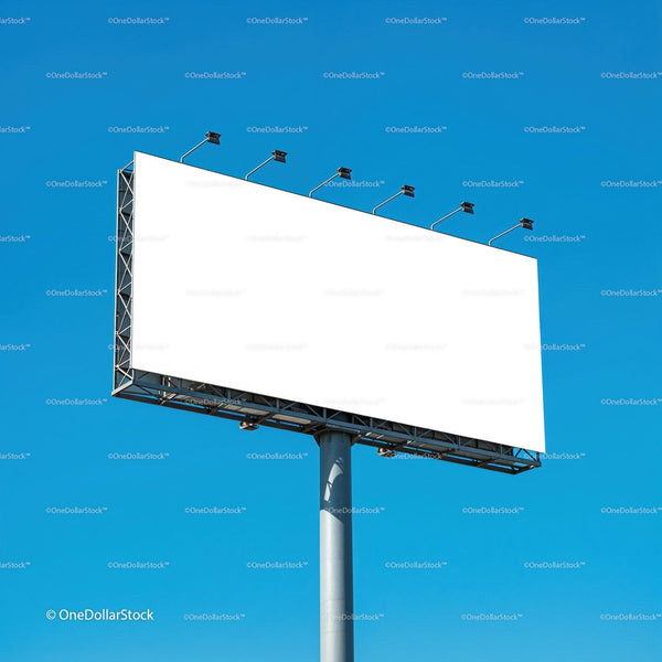 Large blank billboard against clear blue sky JPG Mockup Image