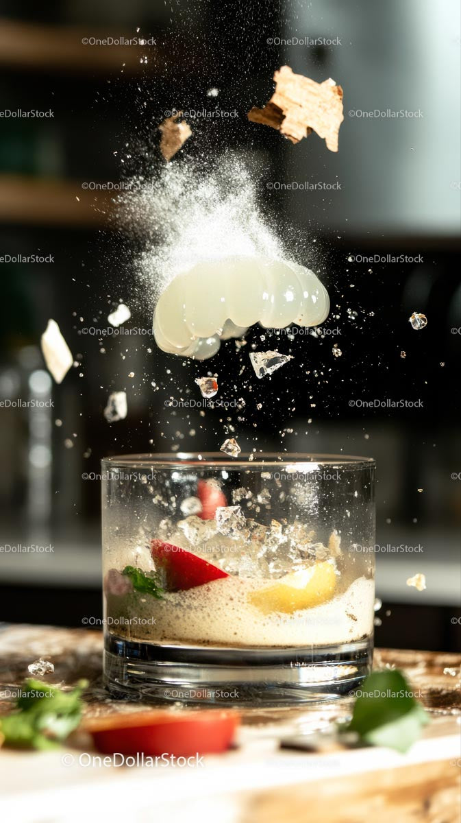 Dynamic Explosion of Cream and Fruit in a Fresh Dessert