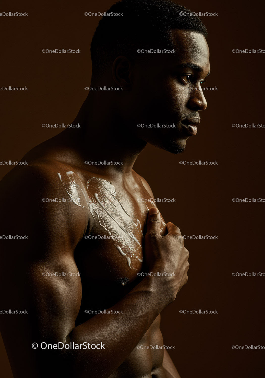 Male Model with Smooth Skin and Confident Expression in Studio