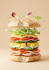 Fresh multi-layered sandwich with colorful ingredients