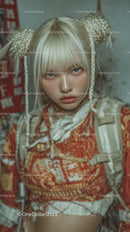 Stylish Young Woman with Braided Buns and Edgy Fashion in Urban Setting