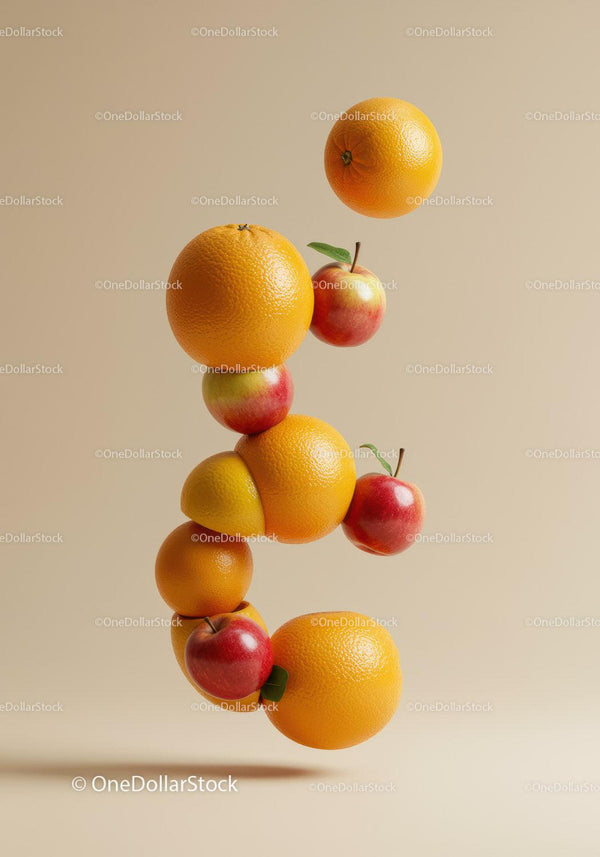 Creative floating fruit composition in beige setting