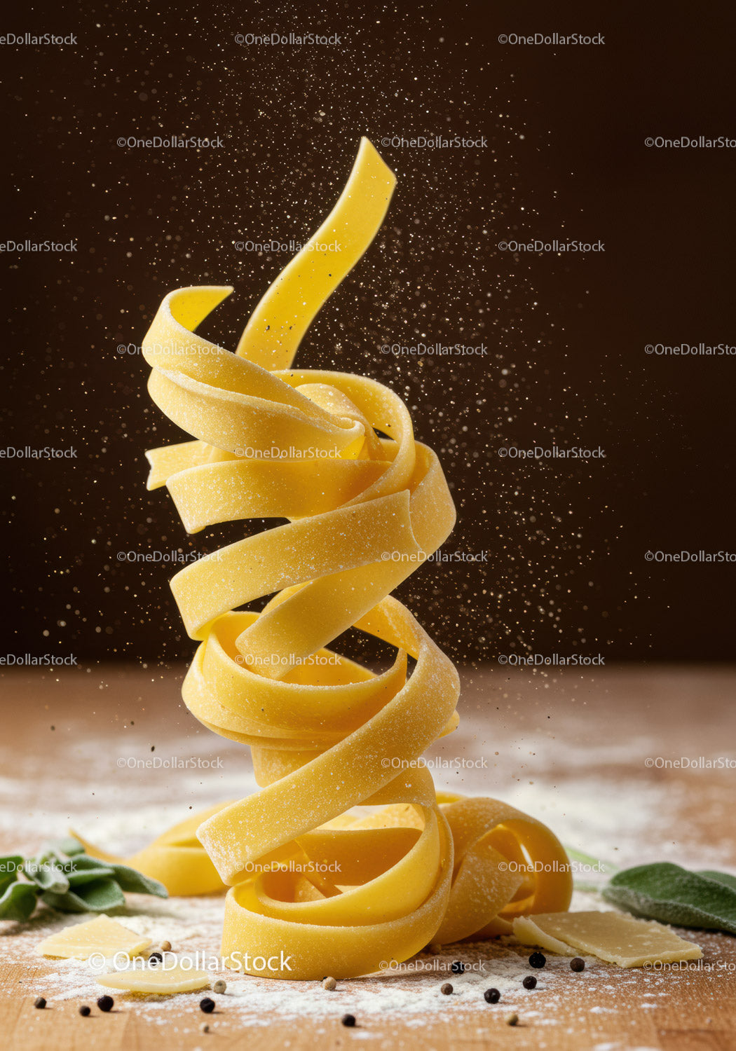 Surowy makaron fettuccine posypany mąką